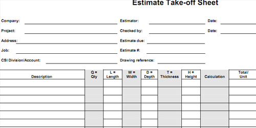 Quantity-take-off Sheets